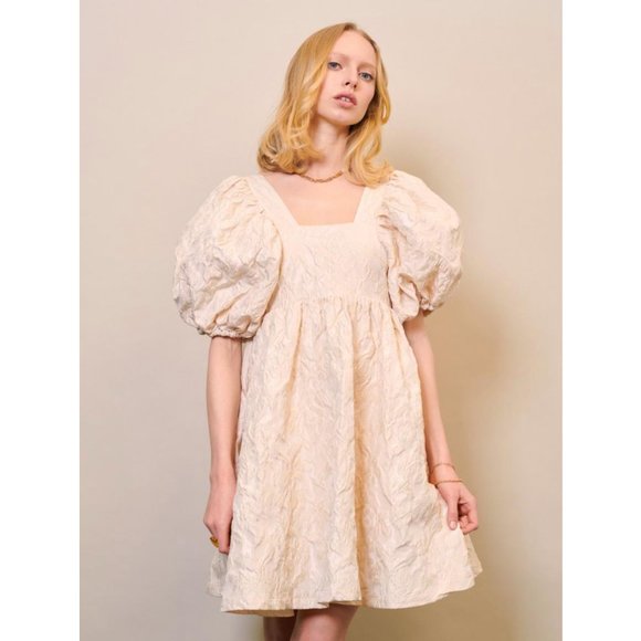 NEW Sister Jane DREAM Jacquard Square Neck Puff Sleeve Open Back Mini Dress - S - Picture 2 of 10